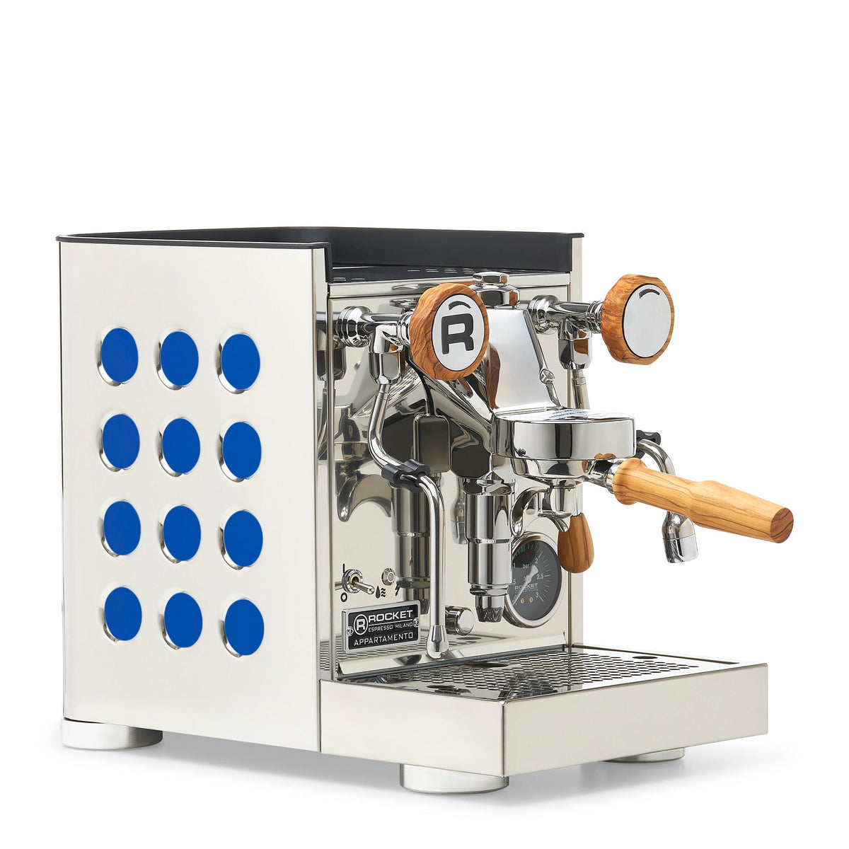 Rocket Espresso Appartamento TCA Heat-Exchange Espresso Machine in Stainless Steel with White Stripe