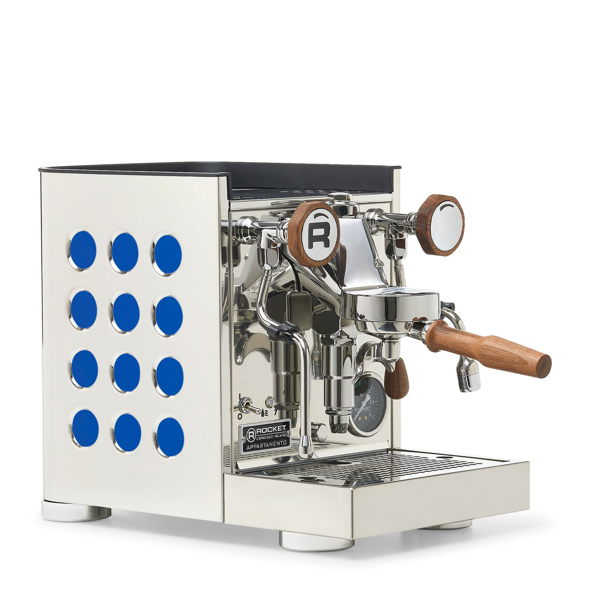 Rocket Espresso Appartamento TCA Heat-Exchange Espresso Machine in Stainless Steel with White Stripe