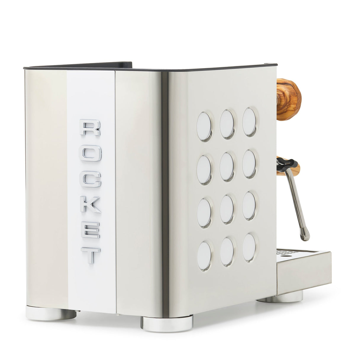 Rocket Espresso Appartamento TCA Heat-Exchange Espresso Machine in Stainless Steel with White Stripe
