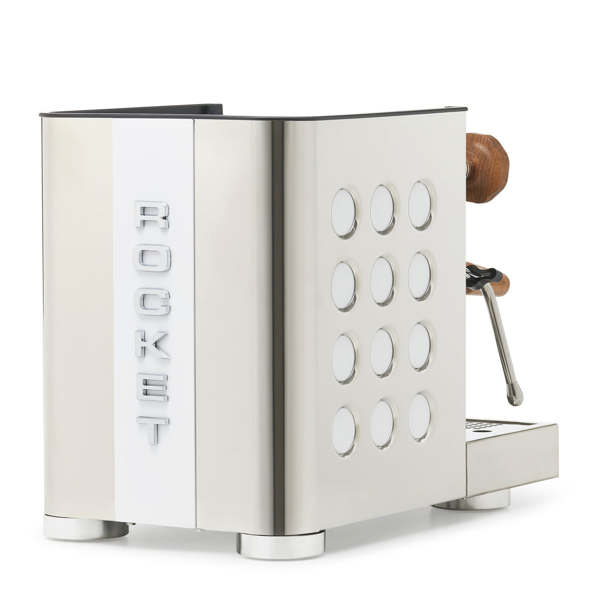 Rocket Espresso Appartamento TCA Heat-Exchange Espresso Machine in Stainless Steel with White Stripe