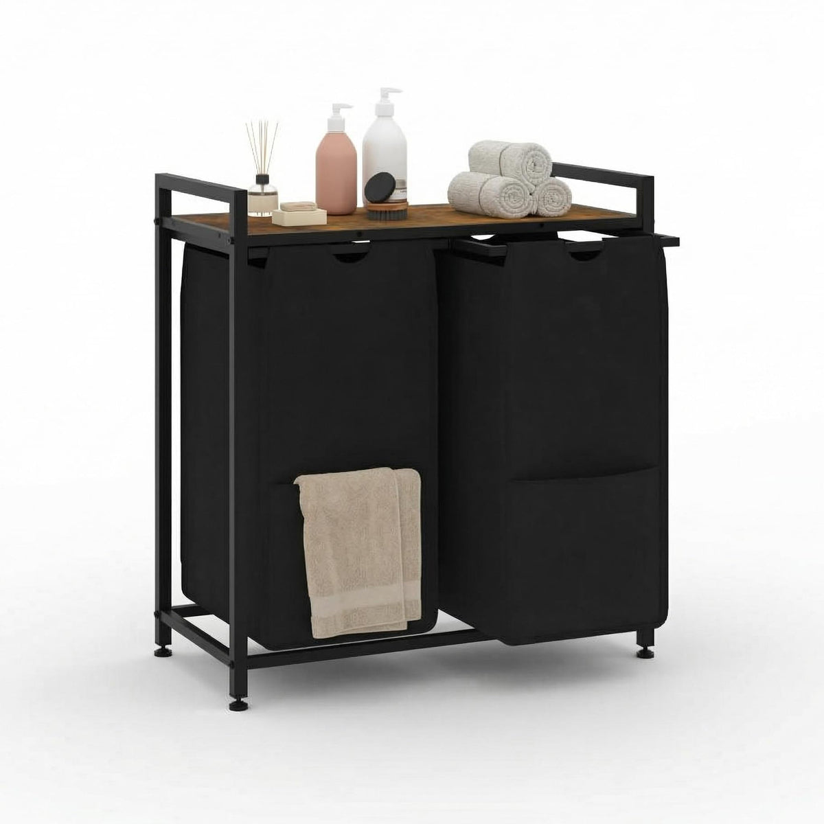 Rolling Laundry Sorter with Shelf and Removable Fabric Bags – 2 Sections