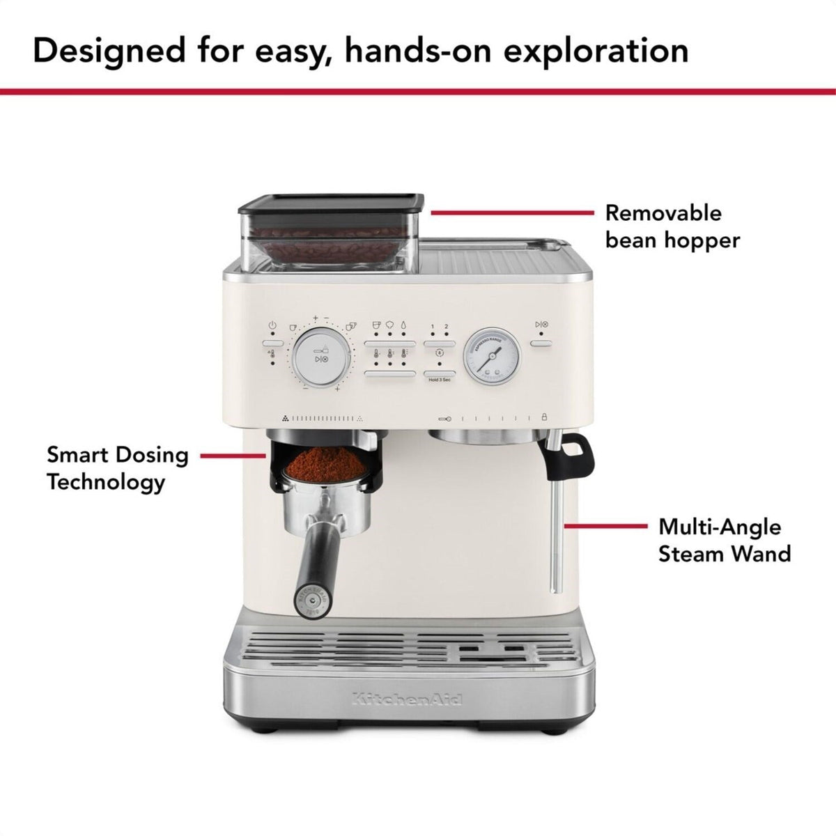 KitchenAid Semi-Automatic Espresso Machine with Burr Grinder and 15-Bar Pump – Porcelain White – KES6551PL