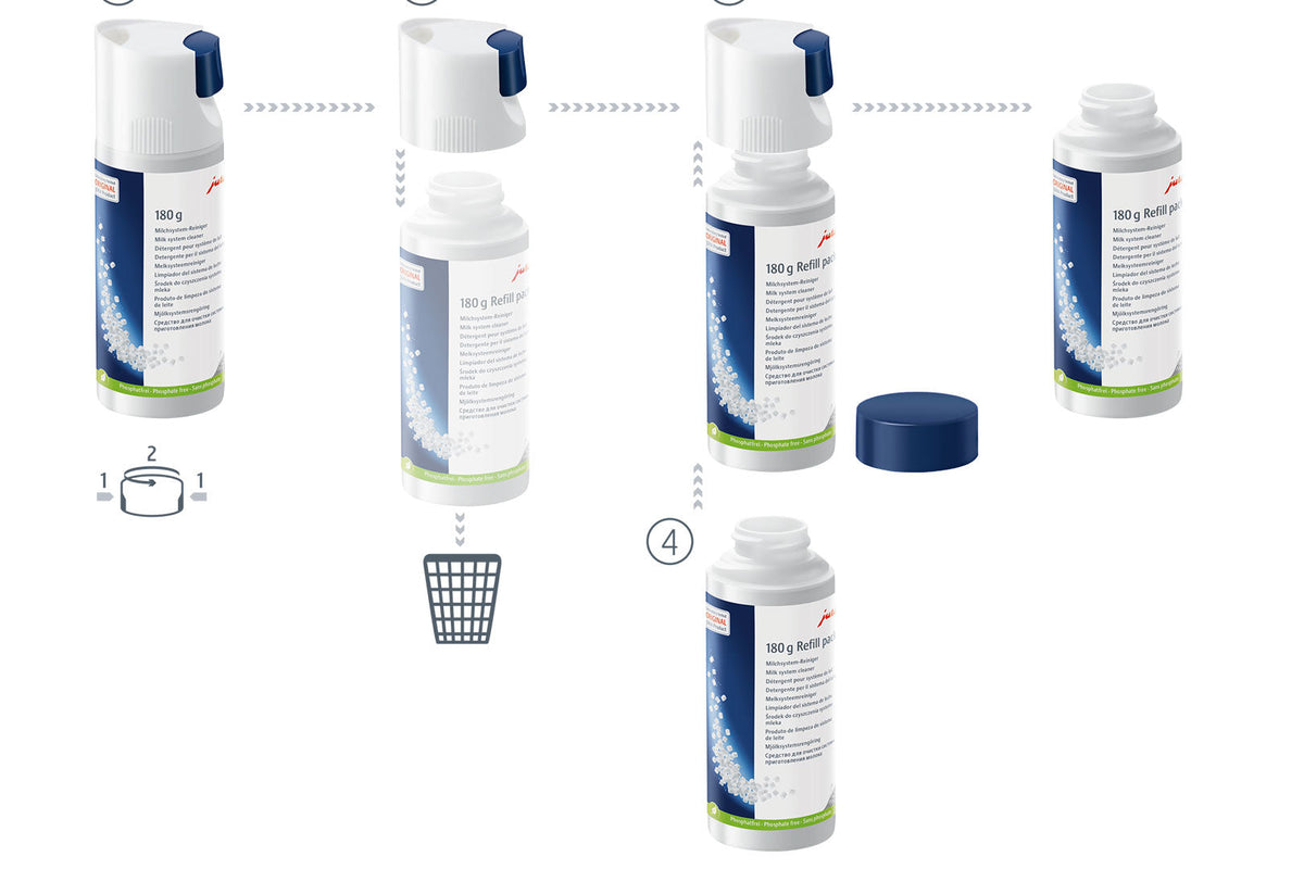 JURA Milk System Cleaner Mini Tabs with Dispenser – 180g, Up to 60 Cleaning Cycles