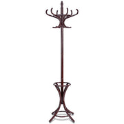 Wooden Freestanding Coat Rack with 12 Hooks and Umbrella Stand, Brown – Brown