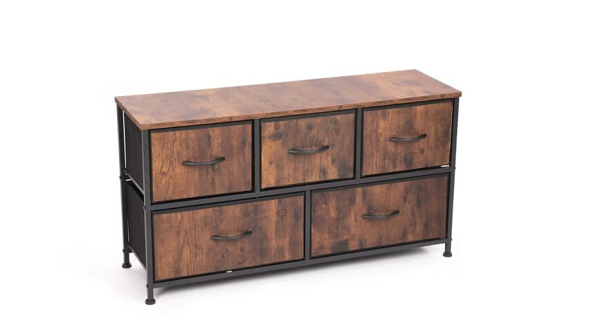 5-Drawer Fabric Dresser with Wood Top, Black Bedroom Storage Chest – product detail 2