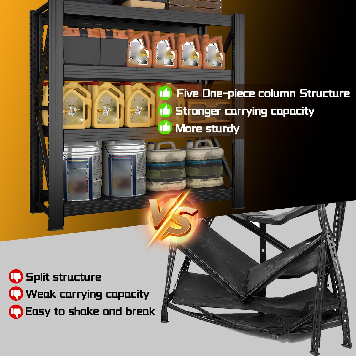 4-Tier Metal Garage Storage Shelving, Adjustable Heavy-Duty Rack – product detail 6