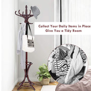 Wooden Freestanding Coat Rack with 12 Hooks and Umbrella Stand, Brown – product detail 5