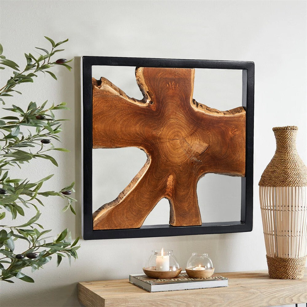 Handmade Teak Wood Wall Sculpture, 17 x 17 in Live Edge Decor – product detail 6