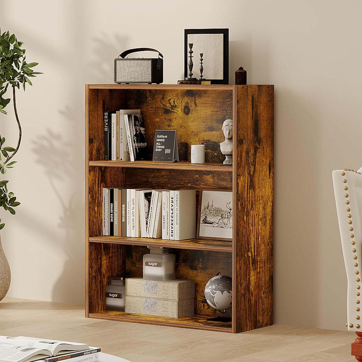 5-Tier Adjustable Bookshelf, 23.8 in Wide Freestanding Storage Bookcase – Rustic Brown