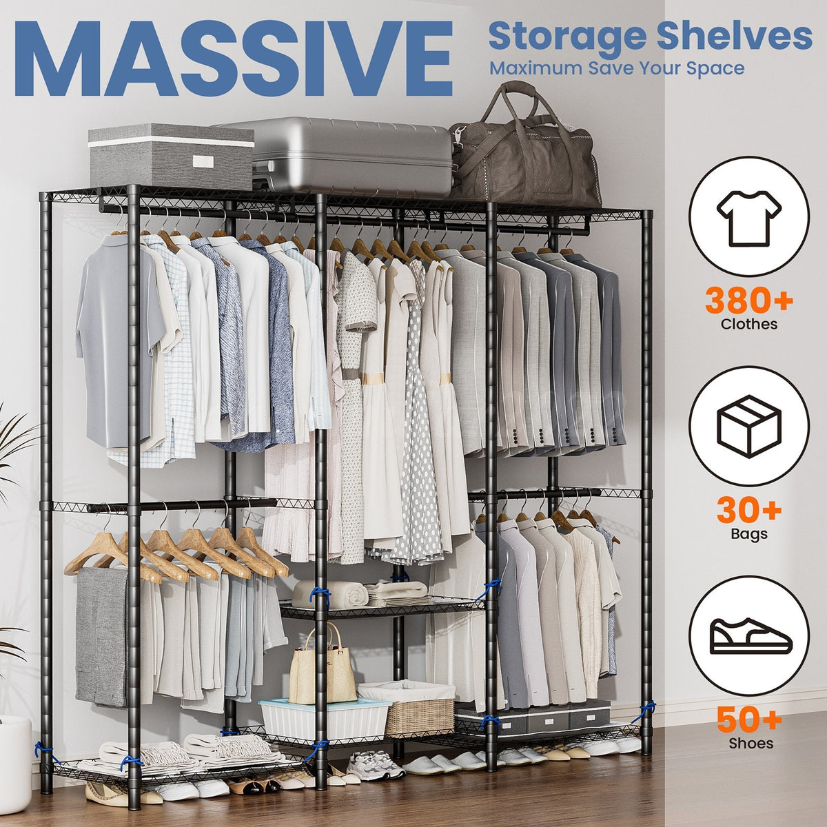 Freestanding Metal Clothes Rack with Adjustable Storage and Fabric Cover, 70 in Wide – product detail 5