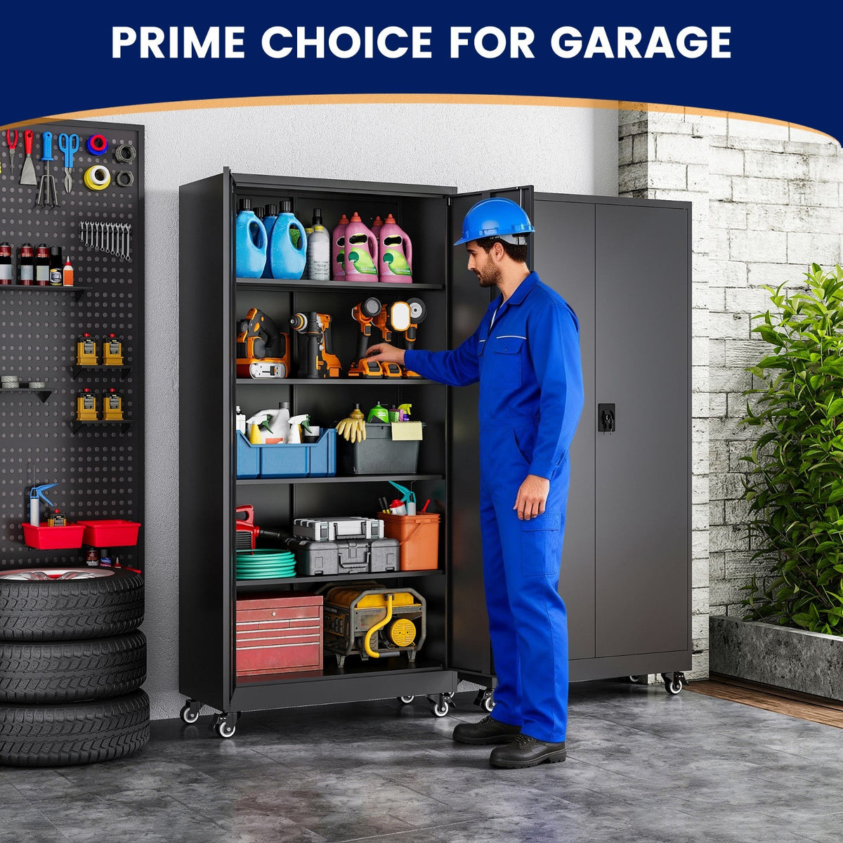 Rolling Metal Garage Storage Cabinet with Lock and Adjustable Shelves, 75 in – product detail 5