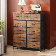 11-Drawer Tall Fabric Dresser with Wood Top, Rustic Brown – product detail 2
