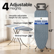 Folding Ironing Board 43 x 13 in with Adjustable Height and Iron Rest – product detail 2