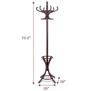 Wooden Freestanding Coat Rack with 12 Hooks and Umbrella Stand, Brown – product detail 4
