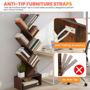 7-Tier Tree Bookshelf with Bottom Storage Cabinet, Rustic Brown – product detail 3