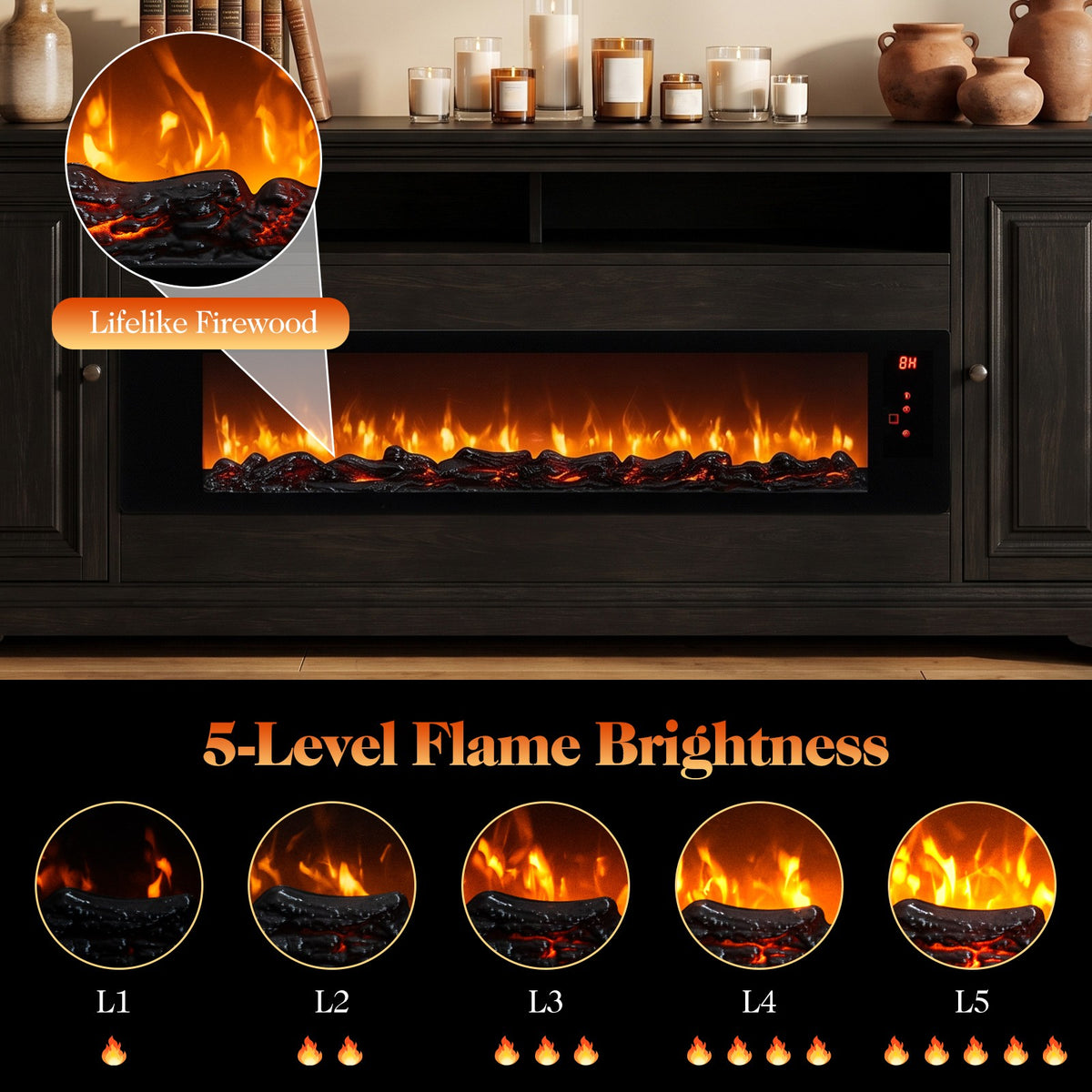 36 in Electric Flame-Effect Fireplace Insert with Remote and Adjustable Brightness – product detail 6