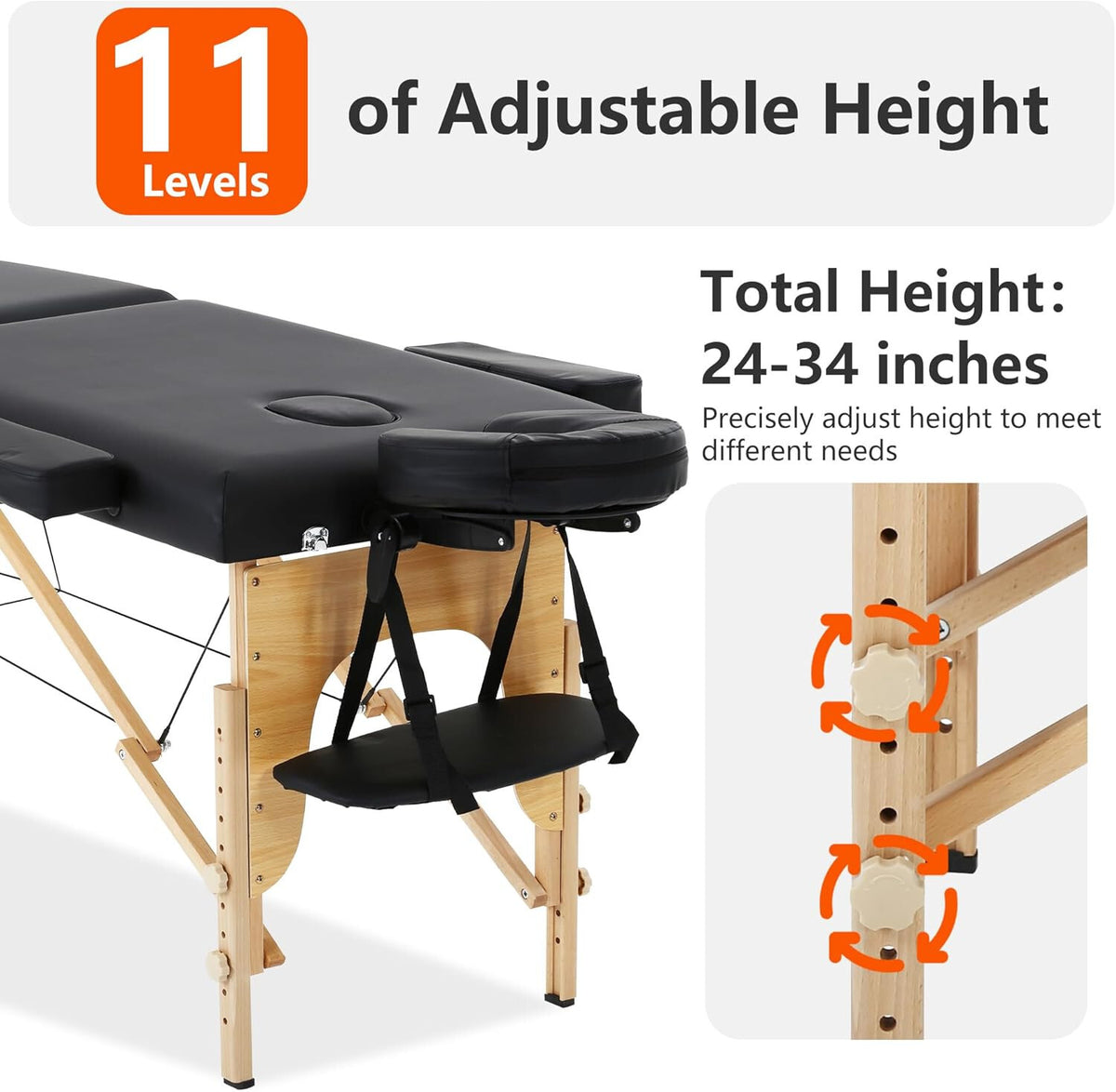Portable Folding Massage Table 73 x 24 in with Carry Case, Adjustable Height – product detail 4