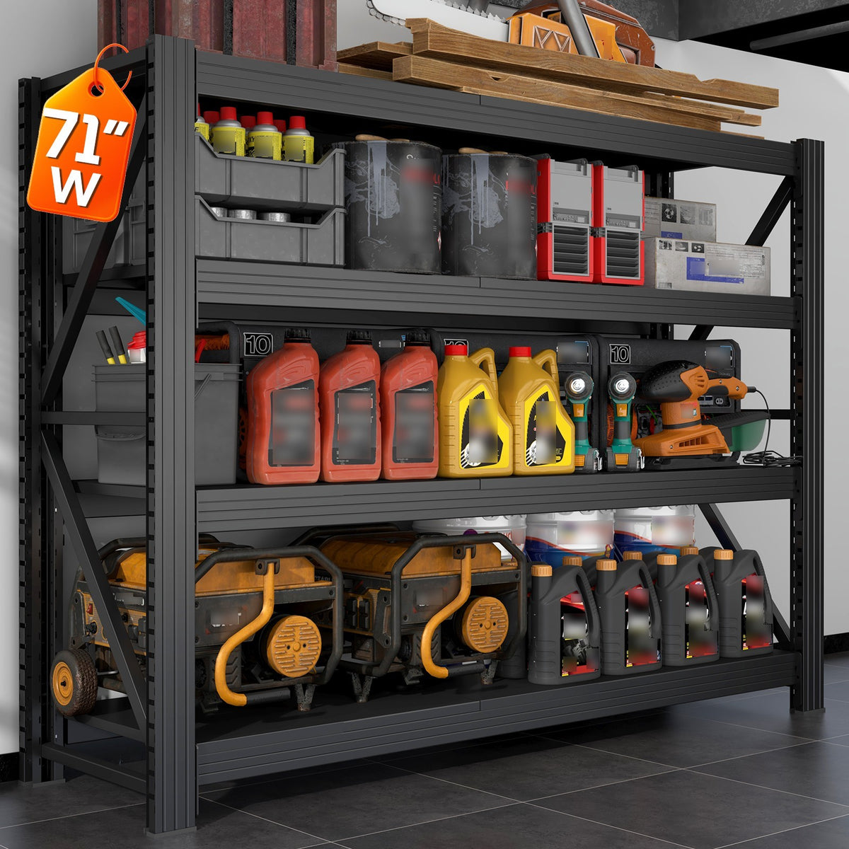 4-Tier Metal Garage Storage Shelving, Adjustable Heavy-Duty Rack – 24"D x 71"W x 71"H