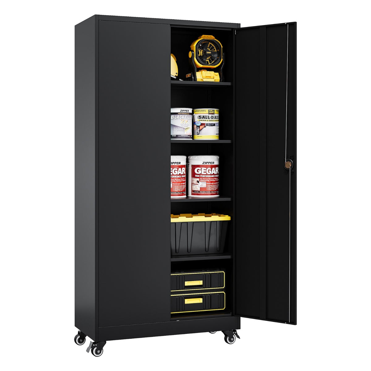Rolling Metal Garage Storage Cabinet with Lock and Adjustable Shelves, 75 in – Black
