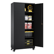 Rolling Metal Garage Storage Cabinet with Lock and Adjustable Shelves, 75 in – Black