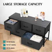 5-Drawer Fabric Dresser with Wood Top, Black Bedroom Storage Chest – product detail 5