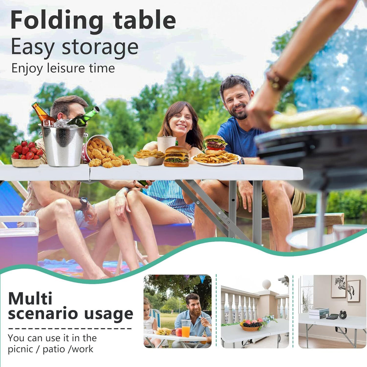Portable Folding Picnic Table with Carry Handle, 4 ft, 6 ft or 8 ft – product detail 5