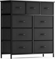9-Drawer Fabric Dresser with Wood Top and Steel Frame for Bedroom Storage – Black