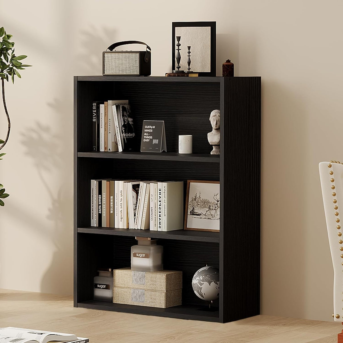 5-Tier Adjustable Bookshelf, 23.8 in Wide Freestanding Storage Bookcase – Black