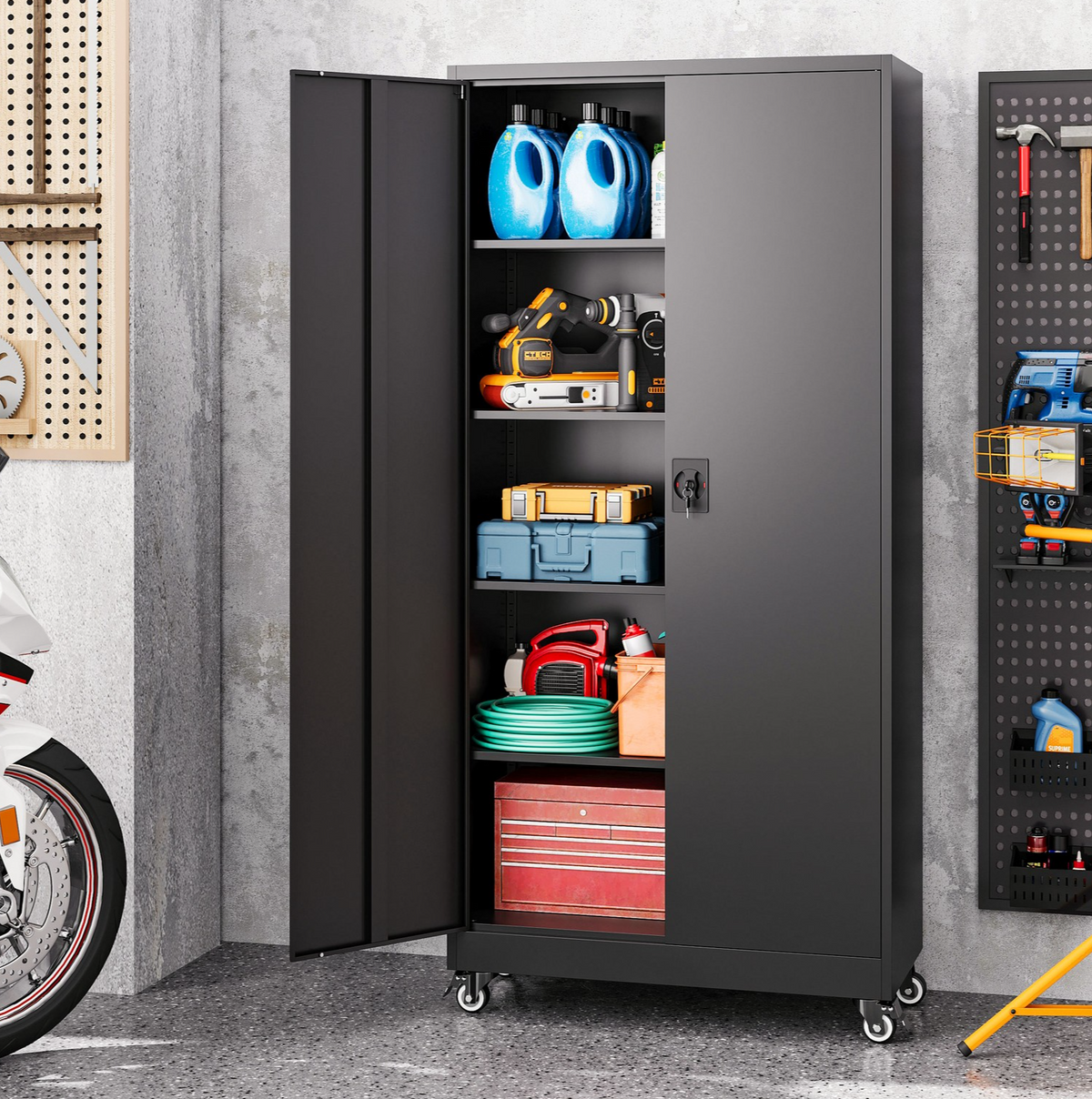 Rolling Metal Garage Storage Cabinet with Lock and Adjustable Shelves, 75 in – product detail 3