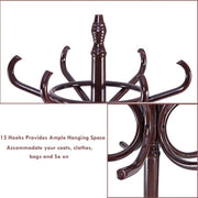 Wooden Freestanding Coat Rack with 12 Hooks and Umbrella Stand, Brown – product detail 6