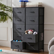 10-Drawer Tall Fabric Dresser with Wood Top and Steel Frame – Grey