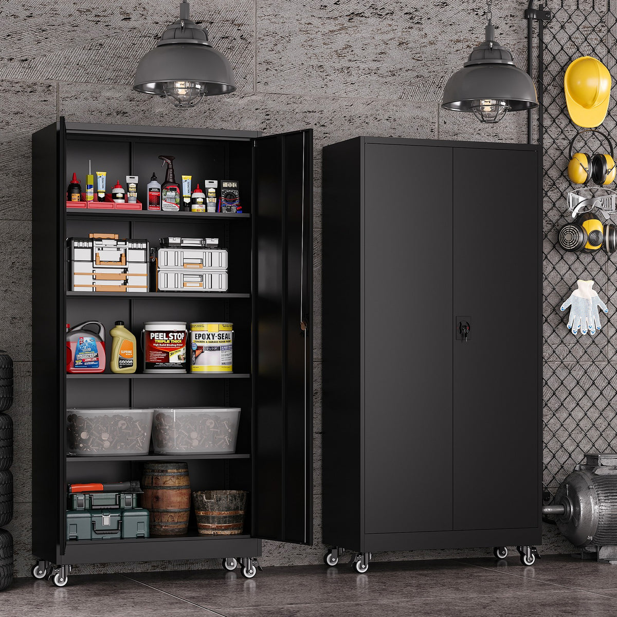 Rolling Metal Garage Storage Cabinet with Lock and Adjustable Shelves, 75 in – product detail 6