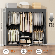 Freestanding Metal Clothes Rack with Adjustable Storage and Fabric Cover, 70 in Wide – Black