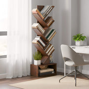 7-Tier Tree Bookshelf with Bottom Storage Cabinet, Rustic Brown – product detail 6