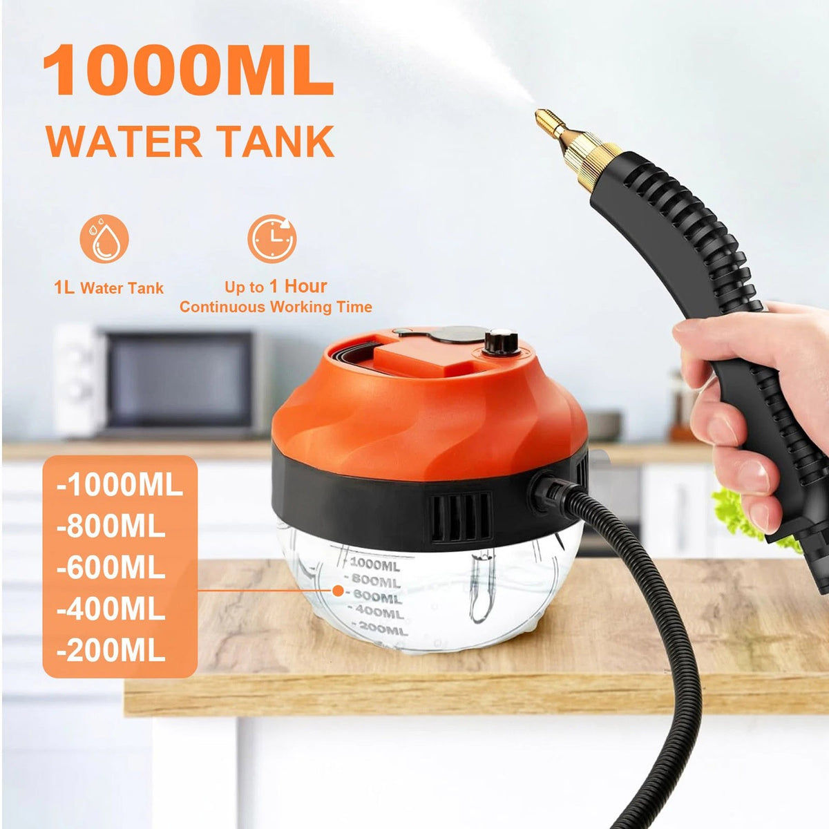 Portable High-Pressure Steam Cleaner, 1 L Tank, 110V Corded – product detail 2
