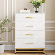 4-Drawer Engineered-Wood Dresser with Metal Legs, Bedroom Storage Chest – White