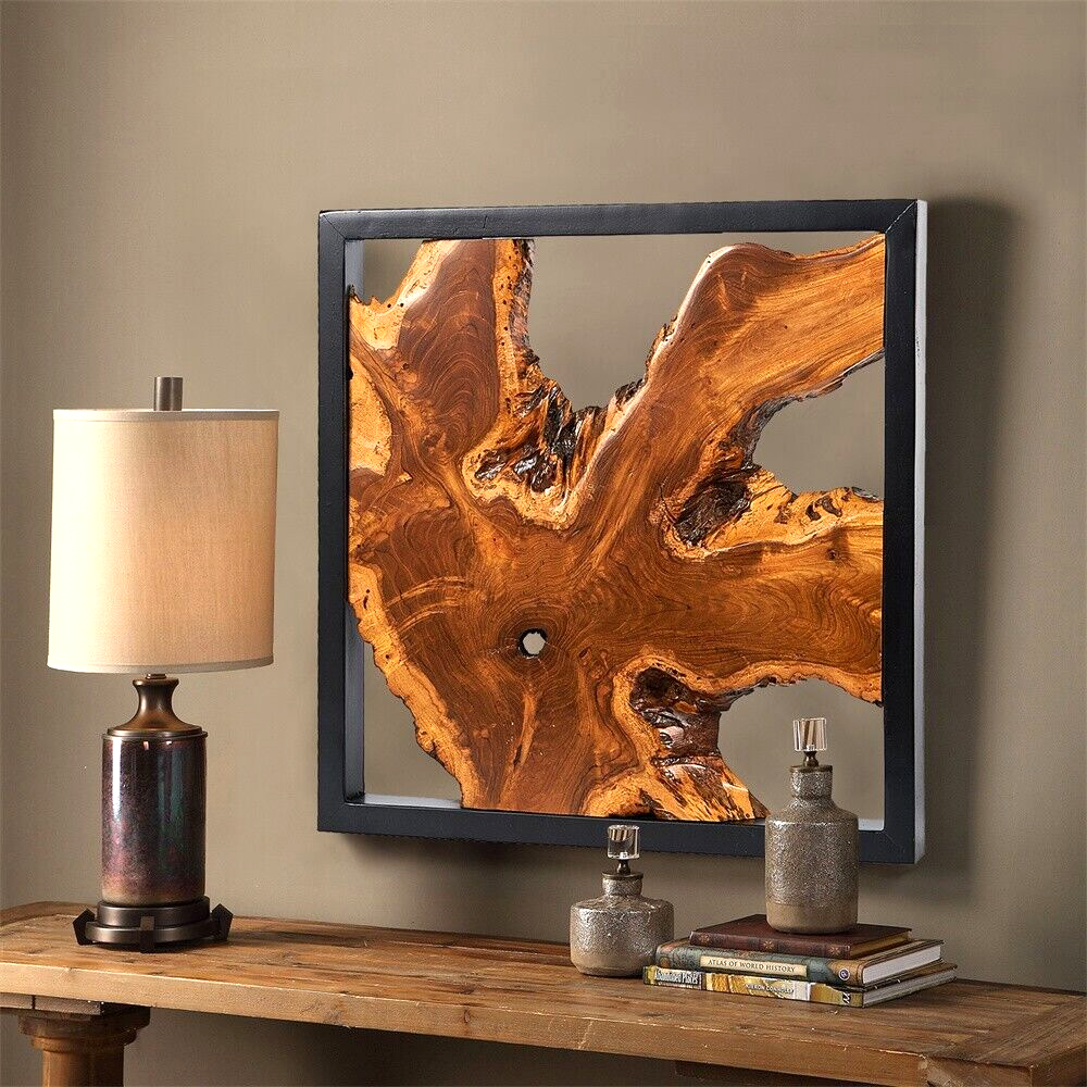 Handmade Teak Wood Wall Sculpture, 17 x 17 in Live Edge Decor – product detail 4