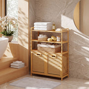 Bamboo Tilt-Out Laundry Hamper Cabinet with 2 Baskets and 3 Shelves – product detail 4