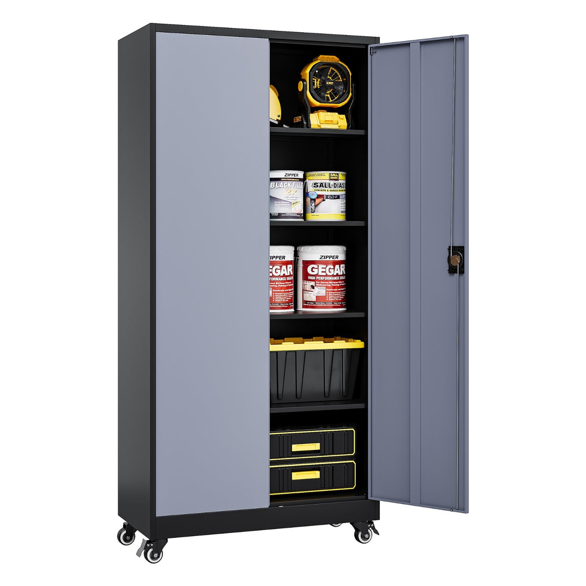 Rolling Metal Garage Storage Cabinet with Lock and Adjustable Shelves, 75 in – Gray Black