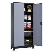 Rolling Metal Garage Storage Cabinet with Lock and Adjustable Shelves, 75 in – Gray Black