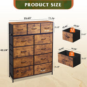 11-Drawer Tall Fabric Dresser with Wood Top, Rustic Brown – product detail 3