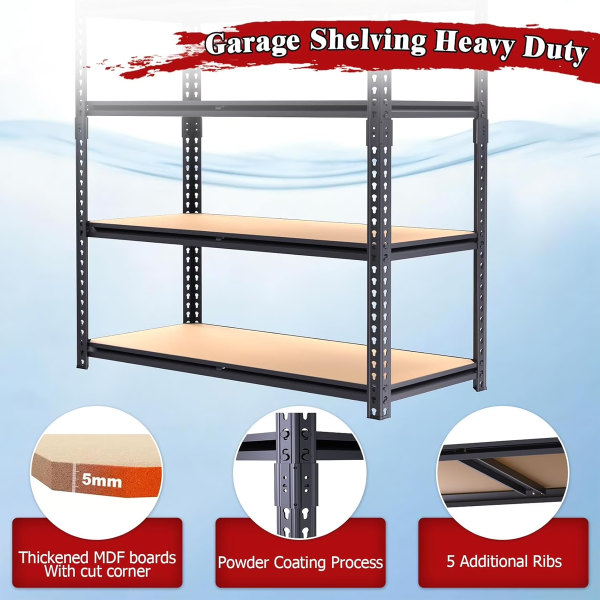 5-Tier Adjustable Garage Shelving Unit, 60 in High, 2000 lb Total Capacity – product detail 4