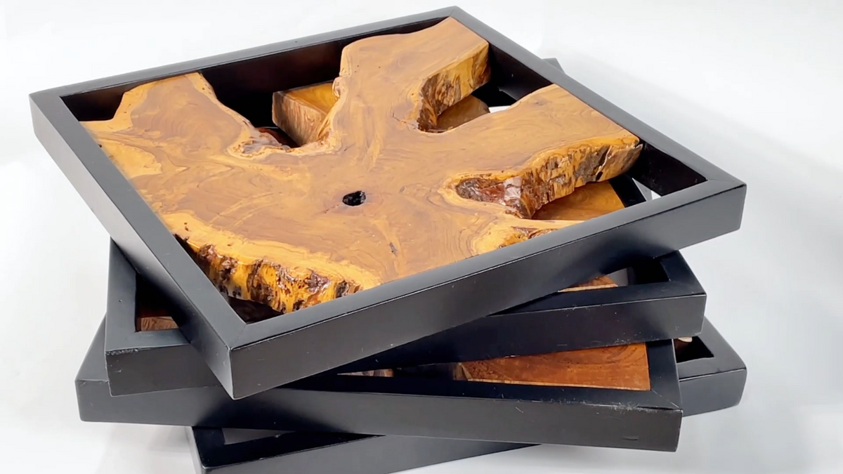 Handmade Teak Wood Wall Sculpture, 17 x 17 in Live Edge Decor – product detail 2