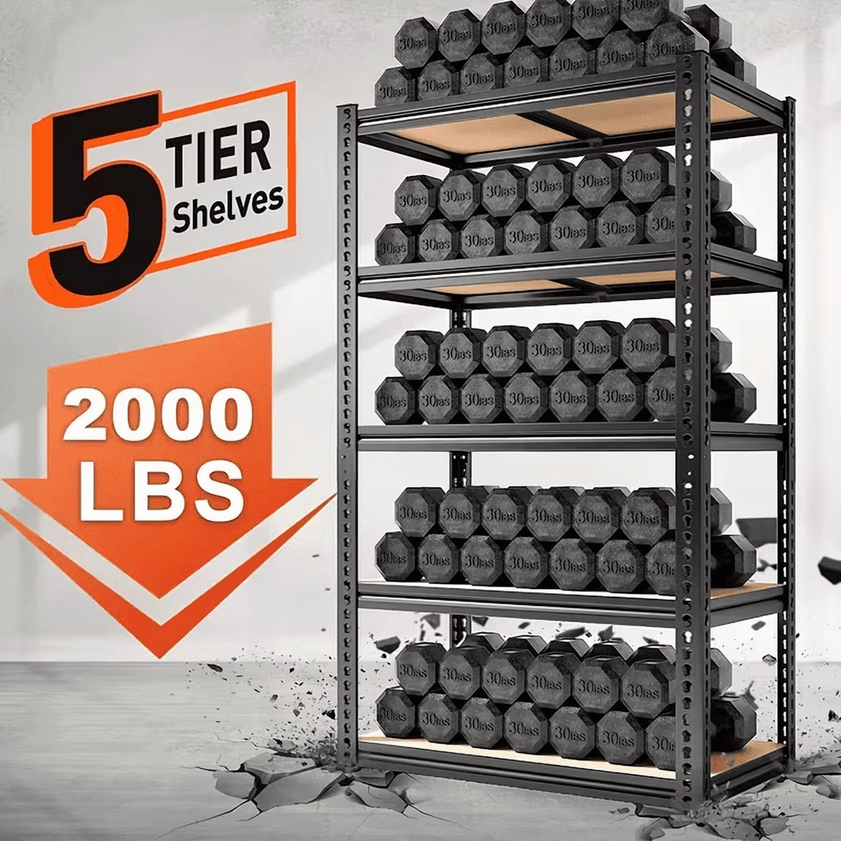 5-Tier Adjustable Garage Shelving Unit, 60 in High, 2000 lb Total Capacity – product detail 6