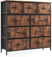 9-Drawer Fabric Dresser with Wood Top and Steel Frame for Bedroom Storage – Rust Brown
