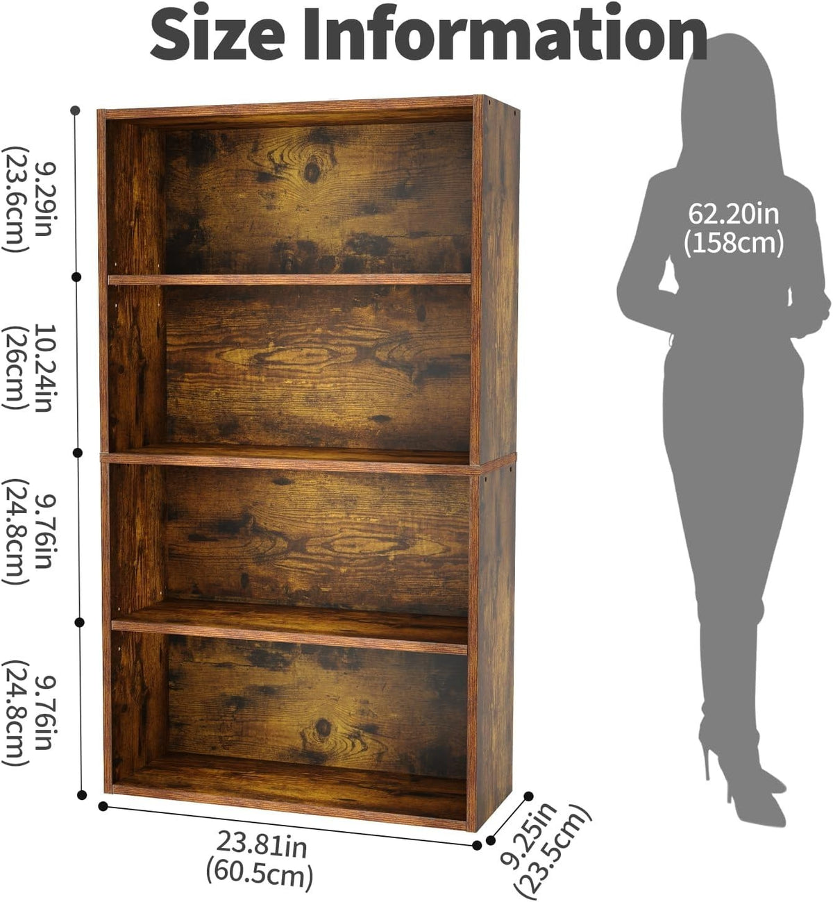 5-Tier Adjustable Bookshelf, 23.8 in Wide Freestanding Storage Bookcase – product detail 5