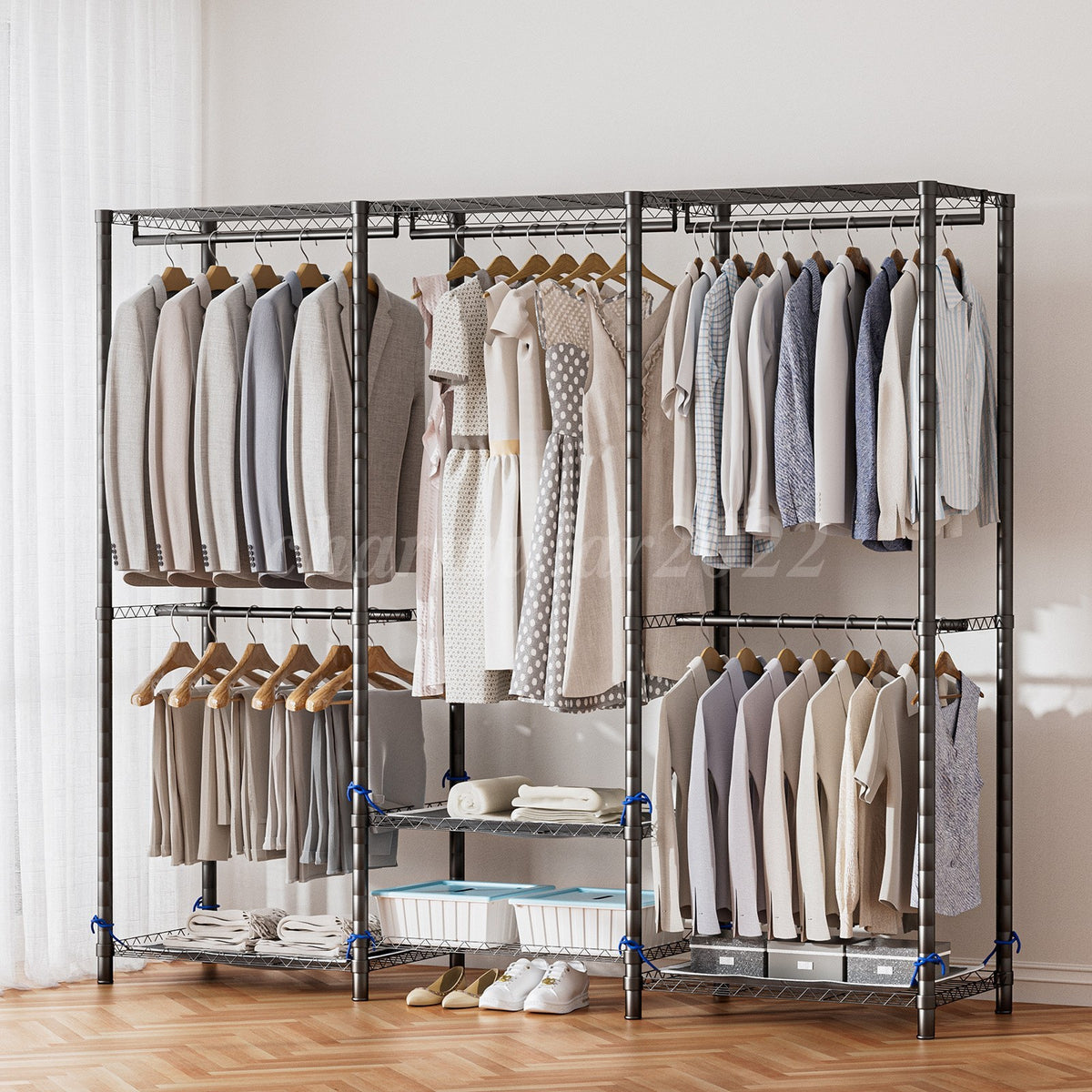 Covered Clothes Rack with 4 Hanging Rods and 8 Storage Tiers, 70 in Wide – product detail 4