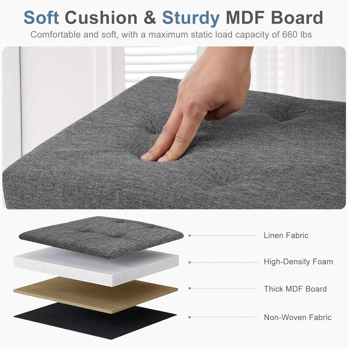 Folding Storage Ottoman Bench with Padded Seat and Removable Lid – product detail 6