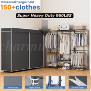 Covered Clothes Rack with 4 Hanging Rods and 8 Storage Tiers, 70 in Wide – 