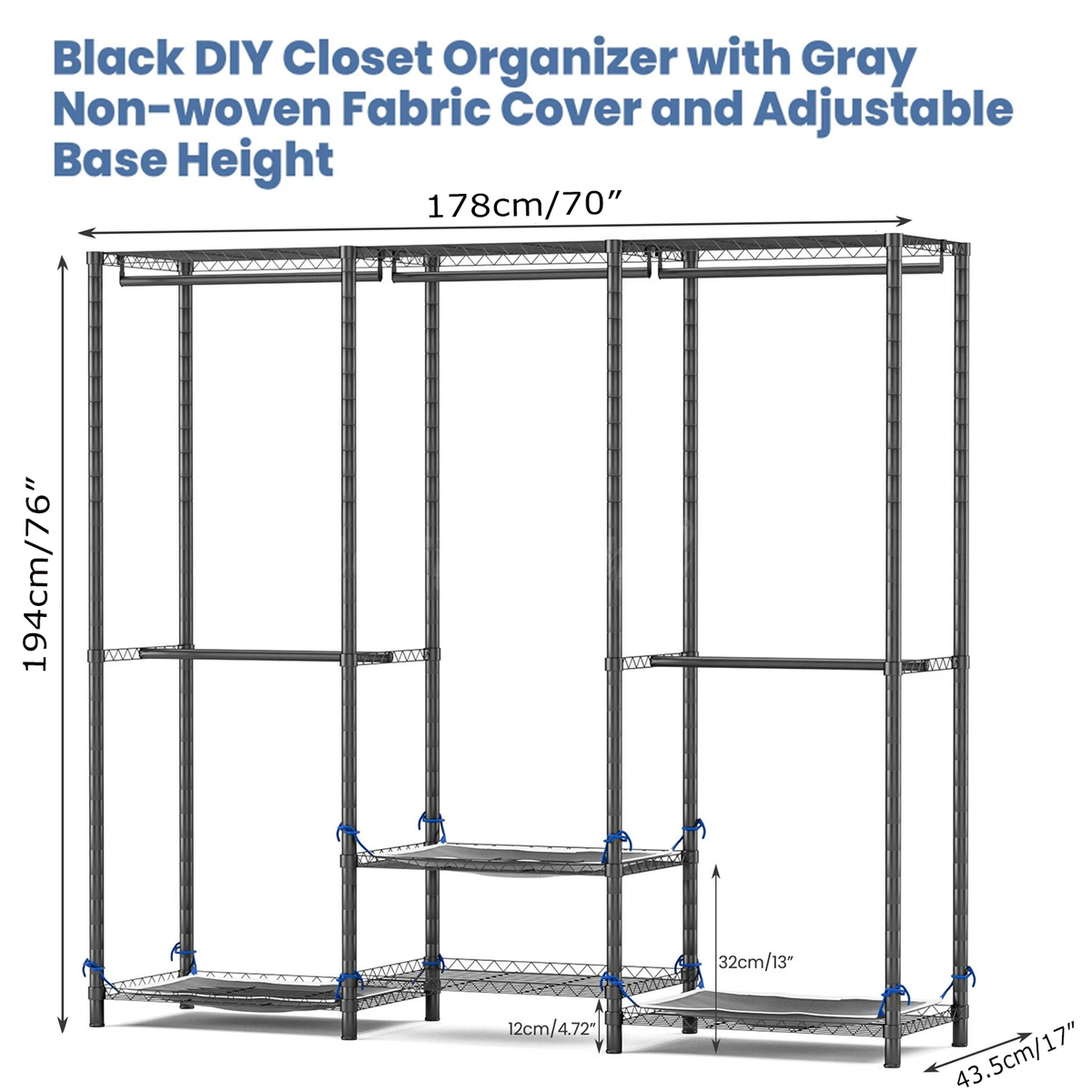 Freestanding Metal Clothes Rack with Adjustable Storage and Fabric Cover, 70 in Wide – product detail 2